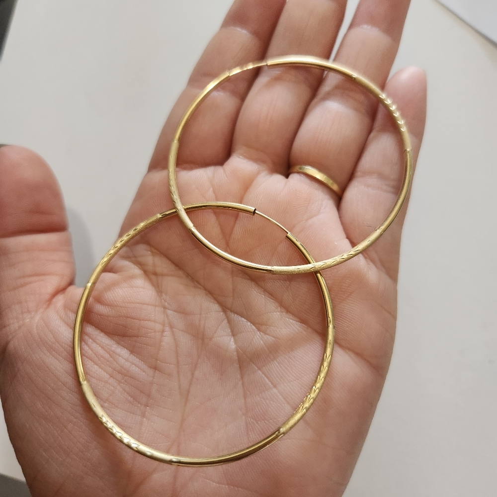 14kyellow Solid Real Gold 2.5 Roundhoopearringsen… - image 1